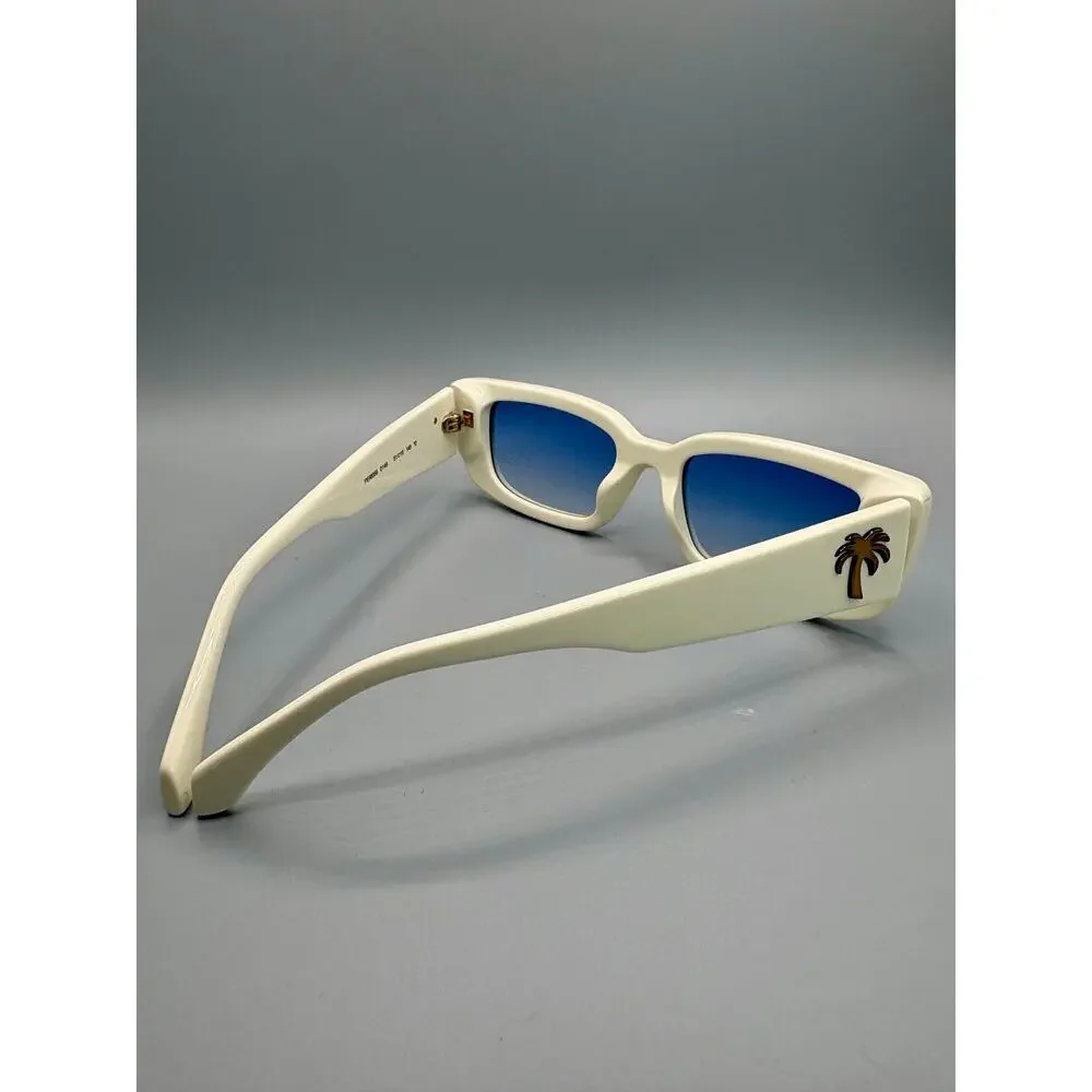 NIB Palm Angels Sunglasses - White Frame, Gradient Blue Lens - Picture 4 of 8